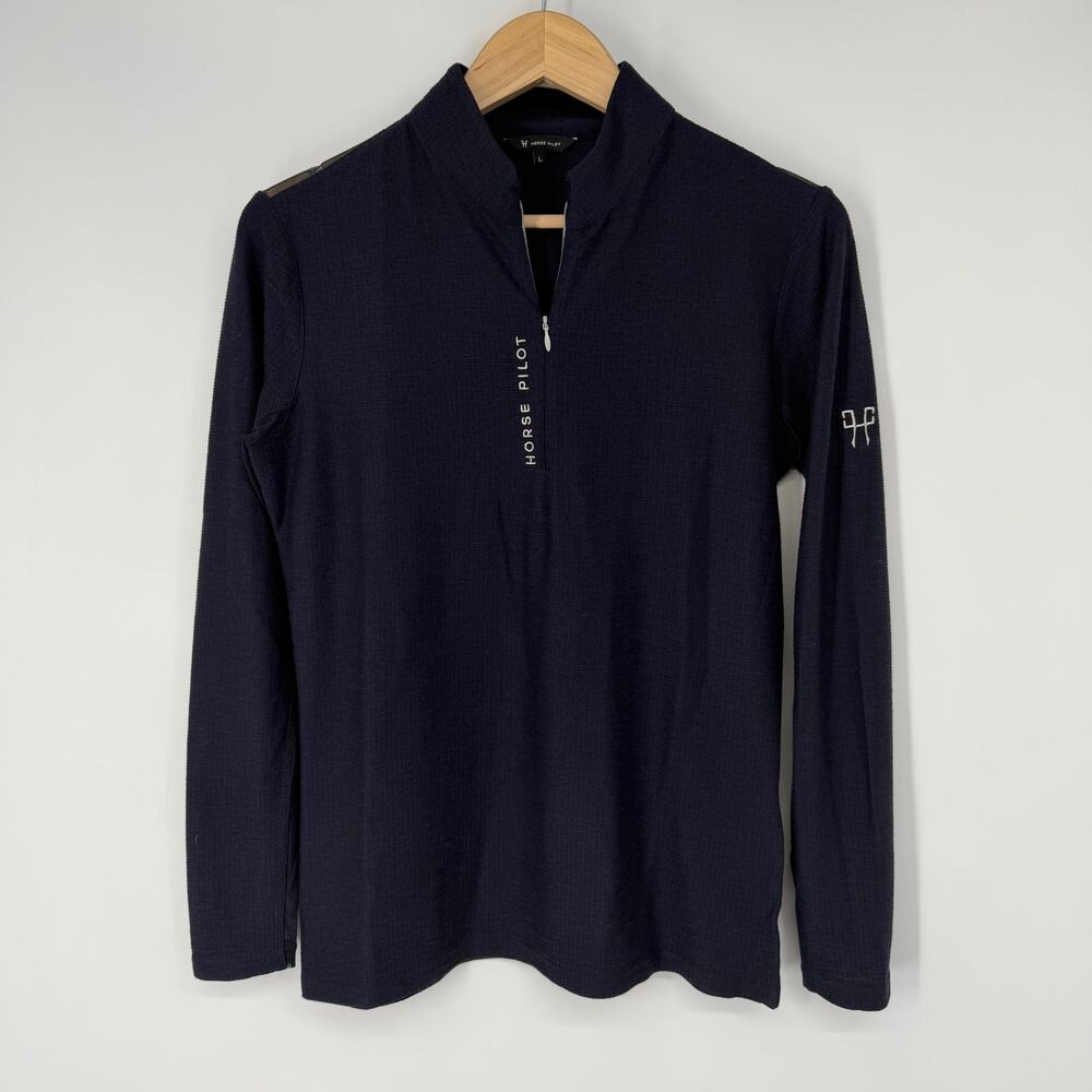 Horse Pilot Suntech Shirt Anti-UV Long Sleeve Riding Schooling Quarter Zip Blue - Picture 7 of 16